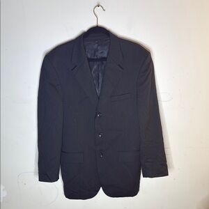 Rossellini Wool Wrinkle Resistant Black Pinstripe Hand Tailored Blazer
